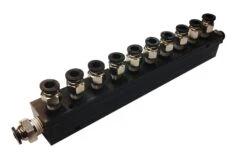 Aluminum Block Manifold With Fittings For 1/4" Airline - 11 Ports
