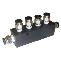 Aluminum Block Manifold With Fittings For 1/4" Airline - 5 Ports