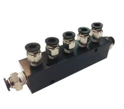 Aluminum Block Manifold With Fittings For 1/4" Airline - 6 Ports