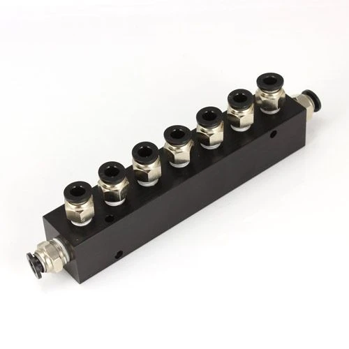 Aluminum Block Manifold With Fittings For 1/4" Airline - 8 Ports 1 Aluminum Block Manifold With Fittings For 1/4" Airline - 8 Ports