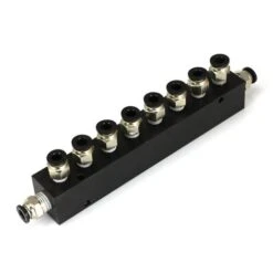 Aluminum Block Manifold With Fittings For 1/4" Airline - 9 Ports